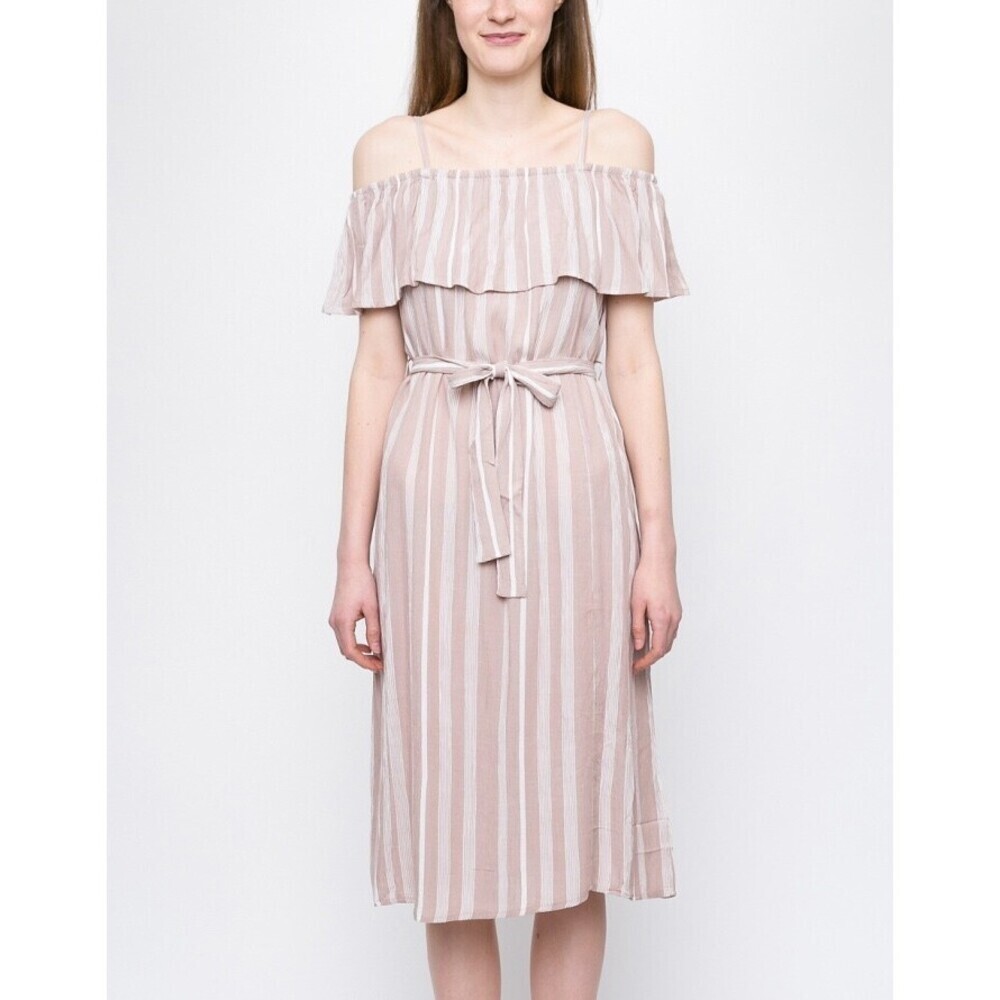 ICHI Marrakech Cold Shoulder Waist Tie Dress in Roebuck Stripe Size S - Picture 7 of 9